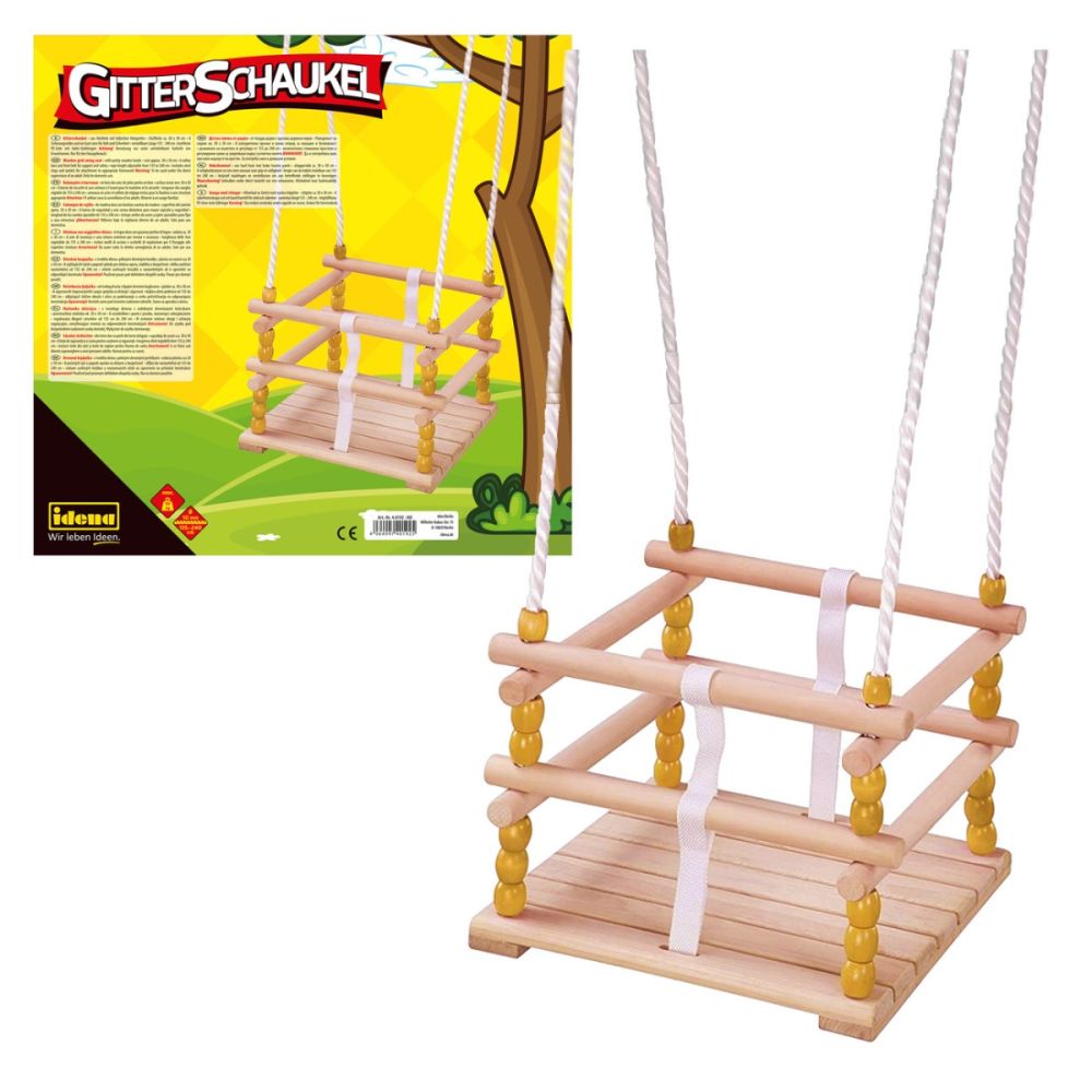 Tralieschommel van hout met gebruiksaanwijzing
