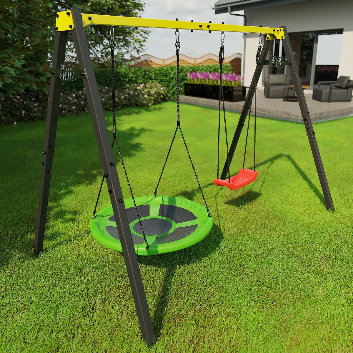 Kinderschommel tuin met nestschommel en schommel