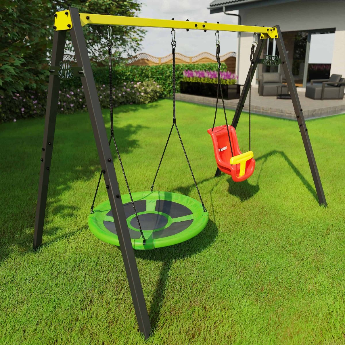Buiten kinderschommel met nestschommel en babyschommel